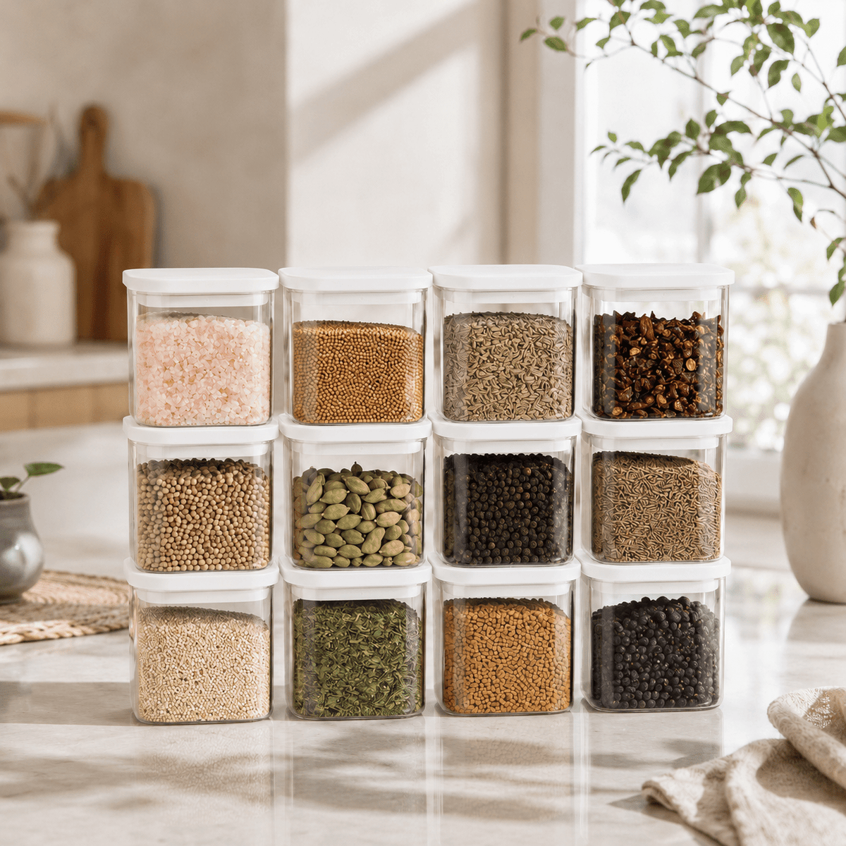 Push Top Spice Container 12 Set - White Lid