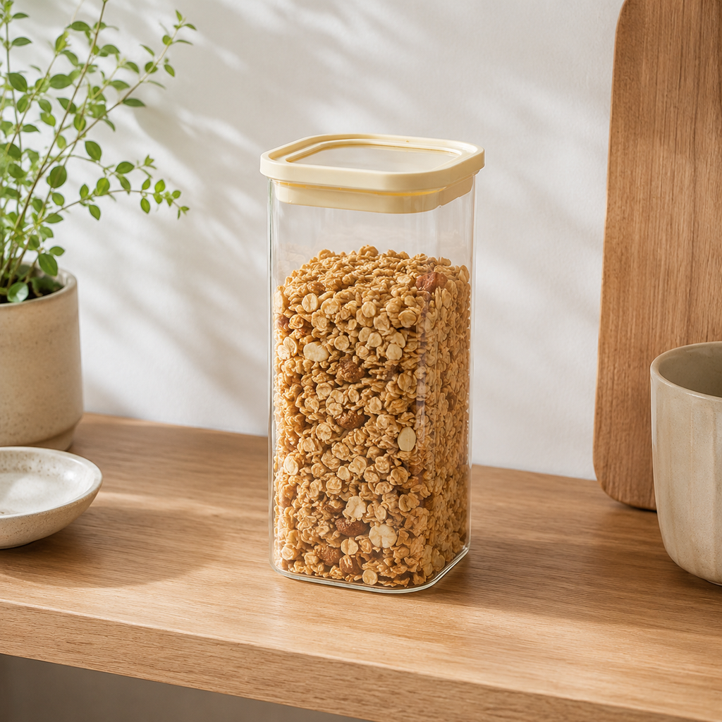 Rectangle Glass Pantry Storage Jar 2.1L - Cream
