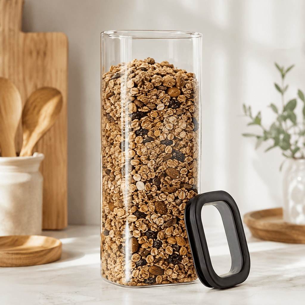 Rectangle Glass Pantry Storage Jar 2L - Black – view 3