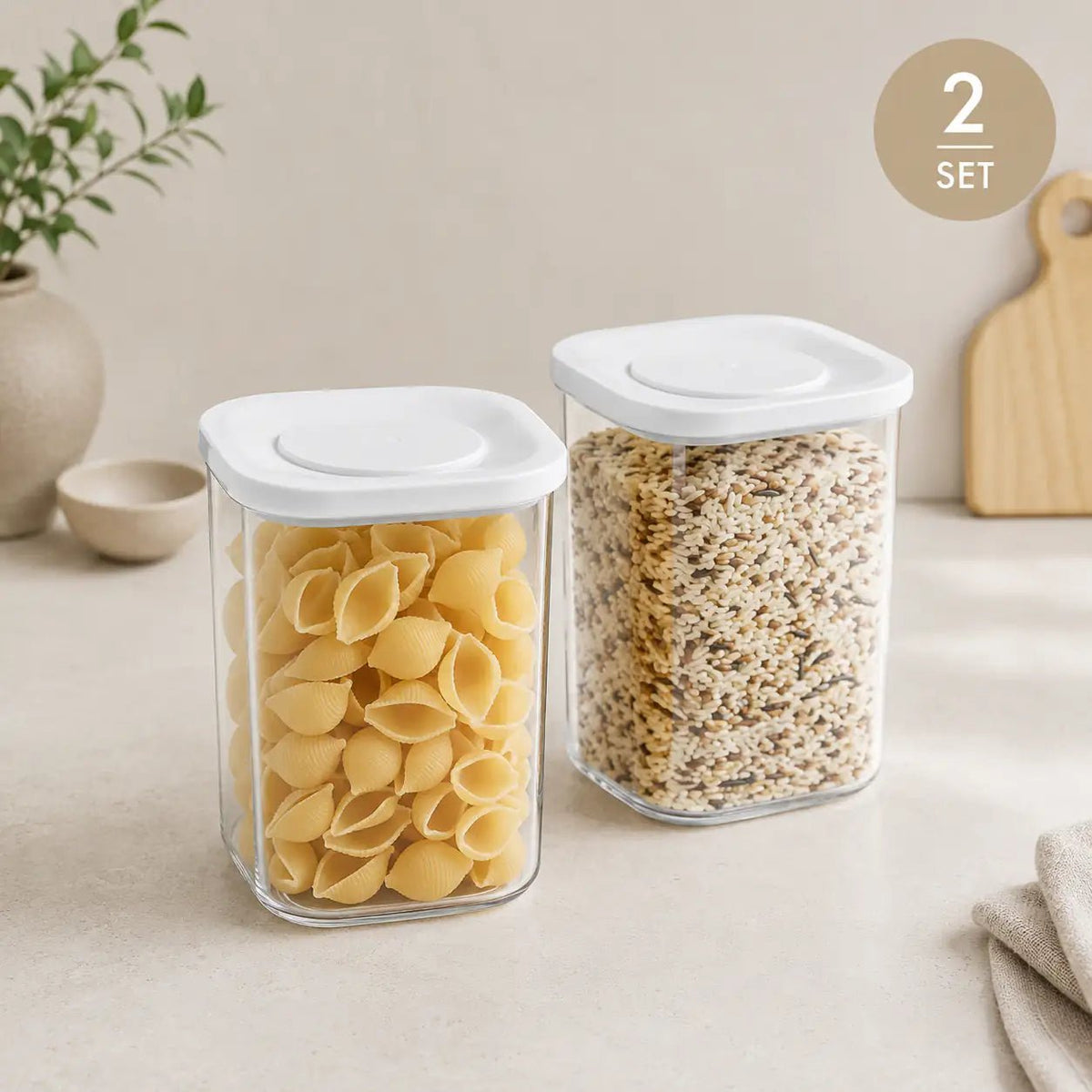 Rectangle Glass Pantry Storage Jars 1.1L - White - 2 Set