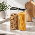 Rectangle Glass Pantry Storage Jars 1.5L - Black - 2 Set
