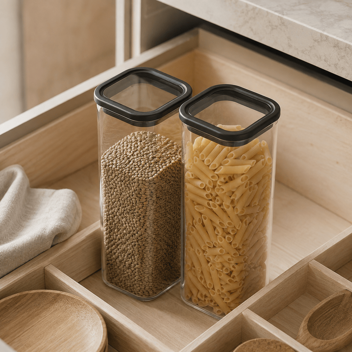 Rectangle Glass Pantry Storage Jars 1.5L - Black - 2 Set – view 2