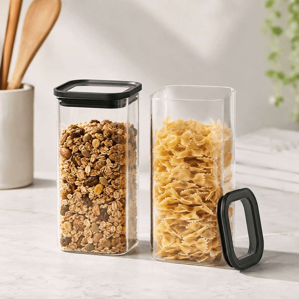 Rectangle Glass Pantry Storage Jars 1.5L - Black - 2 Set – view 3