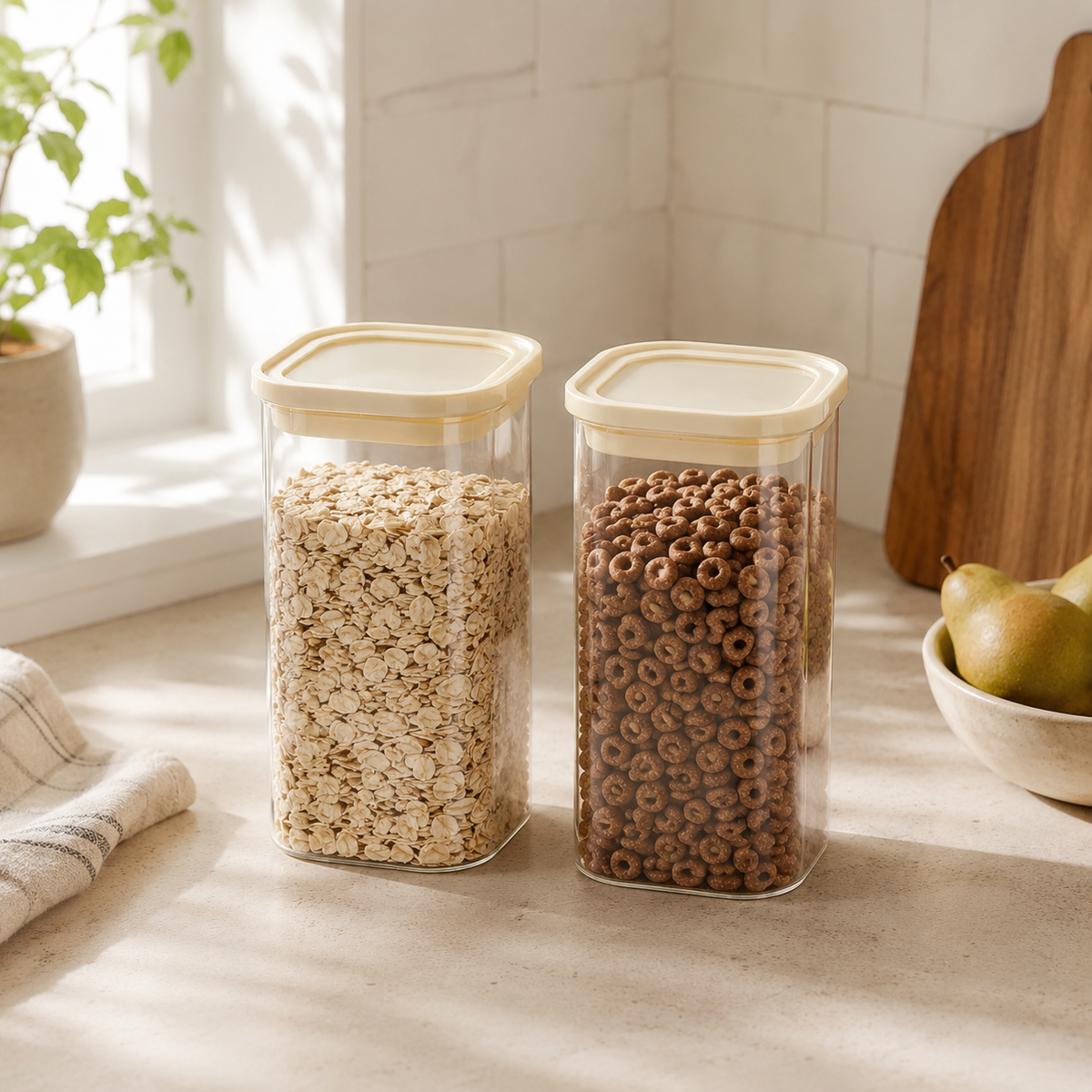 Rectangle Glass Pantry Storage Jars 1.5L - Cream - 2 Set – view 2