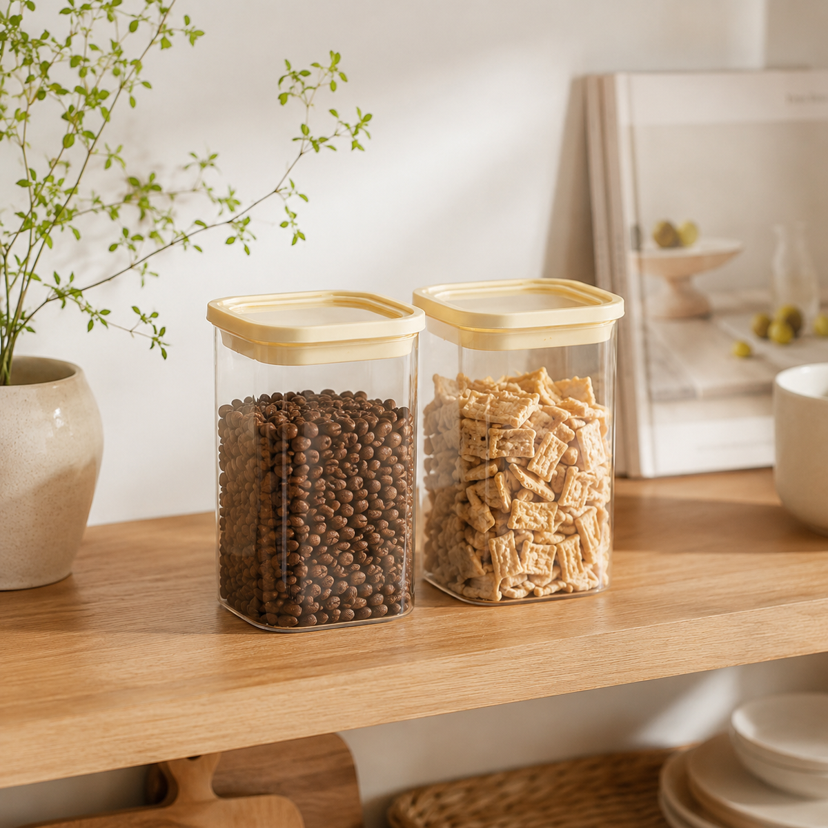 Rectangle Glass Pantry Storage Jars 1.5L - Cream - 2 Set – view 3