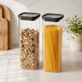 Rectangle Glass Pantry Storage Jars 1L - Black - 2 Set