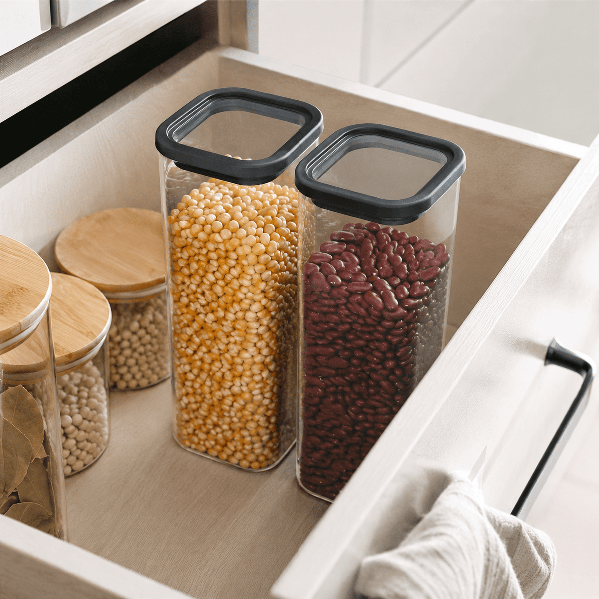 Rectangle Glass Pantry Storage Jars 1L - Black - 2 Set – view 2