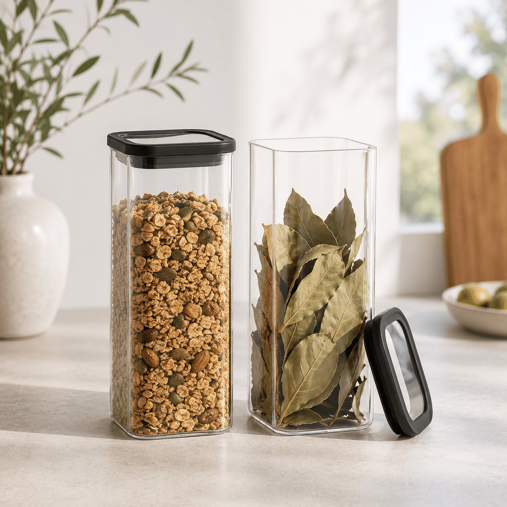 Rectangle Glass Pantry Storage Jars 1L - Black - 2 Set – view 3