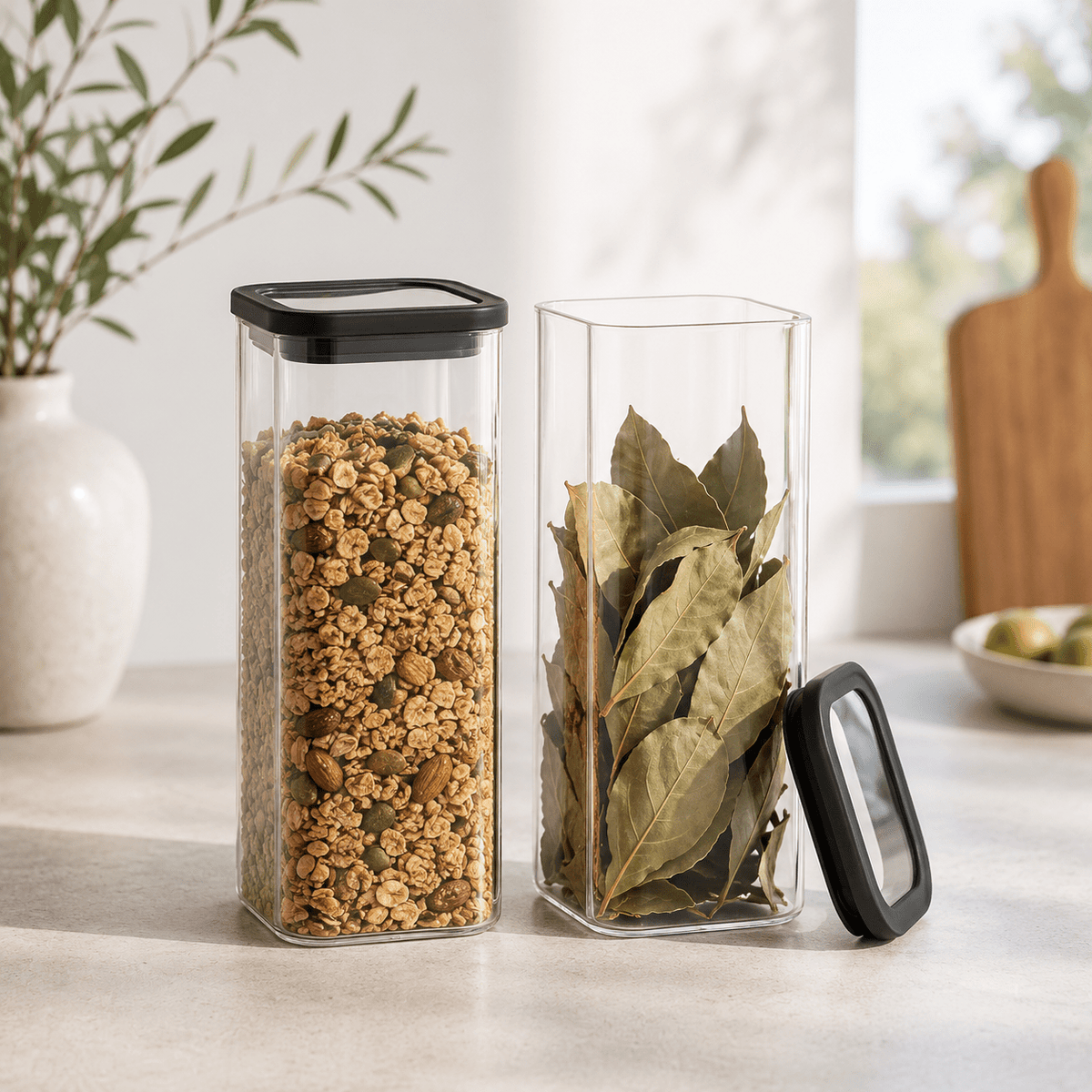 Rectangle Glass Pantry Storage Jars 1L - Black - 2 Set – view 3