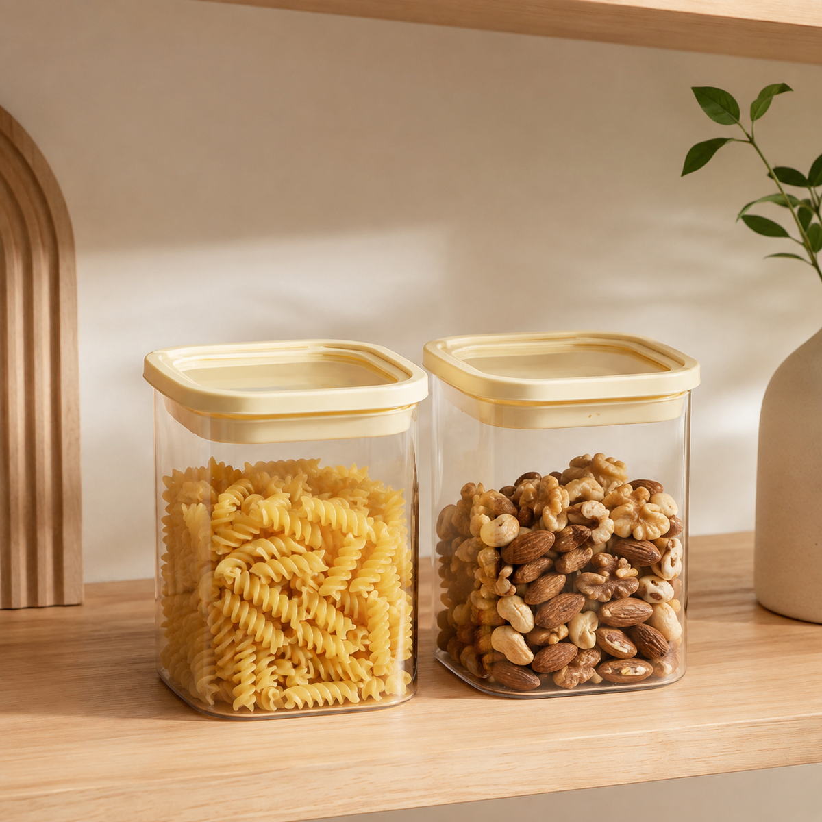 Rectangle Glass Pantry Storage Jars 1L - Cream - 2 Set – view 2