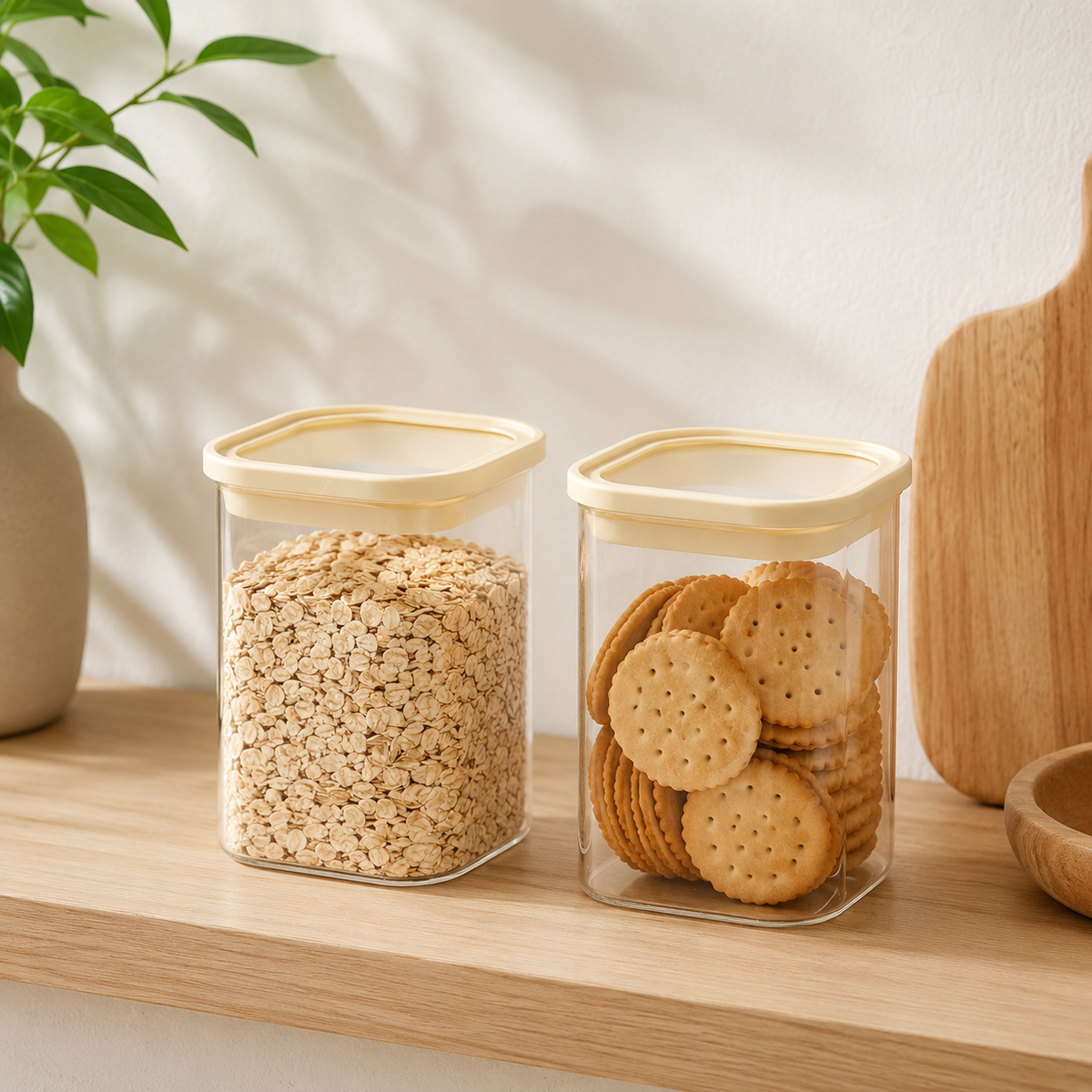 Rectangle Glass Pantry Storage Jars 1L - Cream - 2 Set – view 3