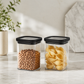 Rectangle Glass Pantry Storage Jars 700ml - Black - 2 Set