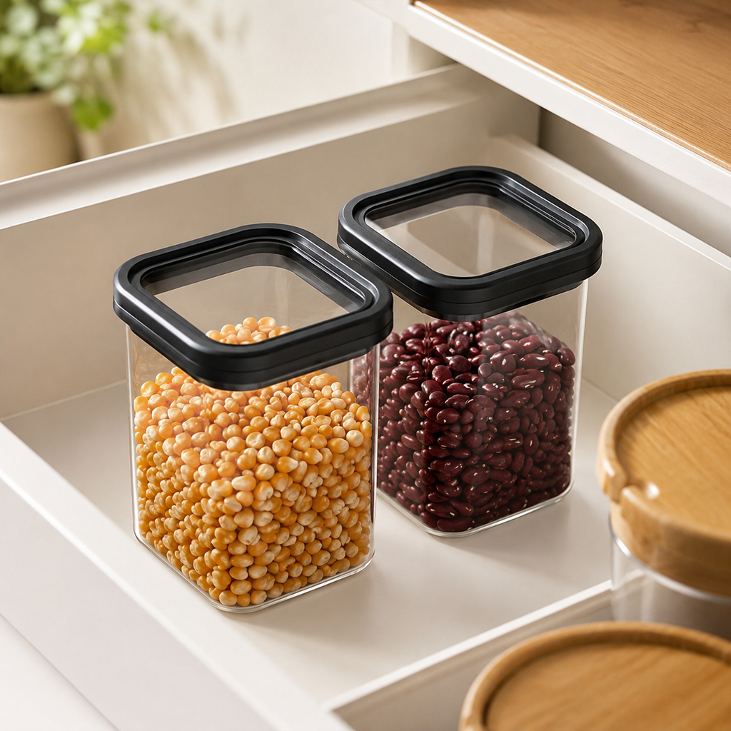 Rectangle Glass Pantry Storage Jars 700ml - Black - 2 Set – view 2