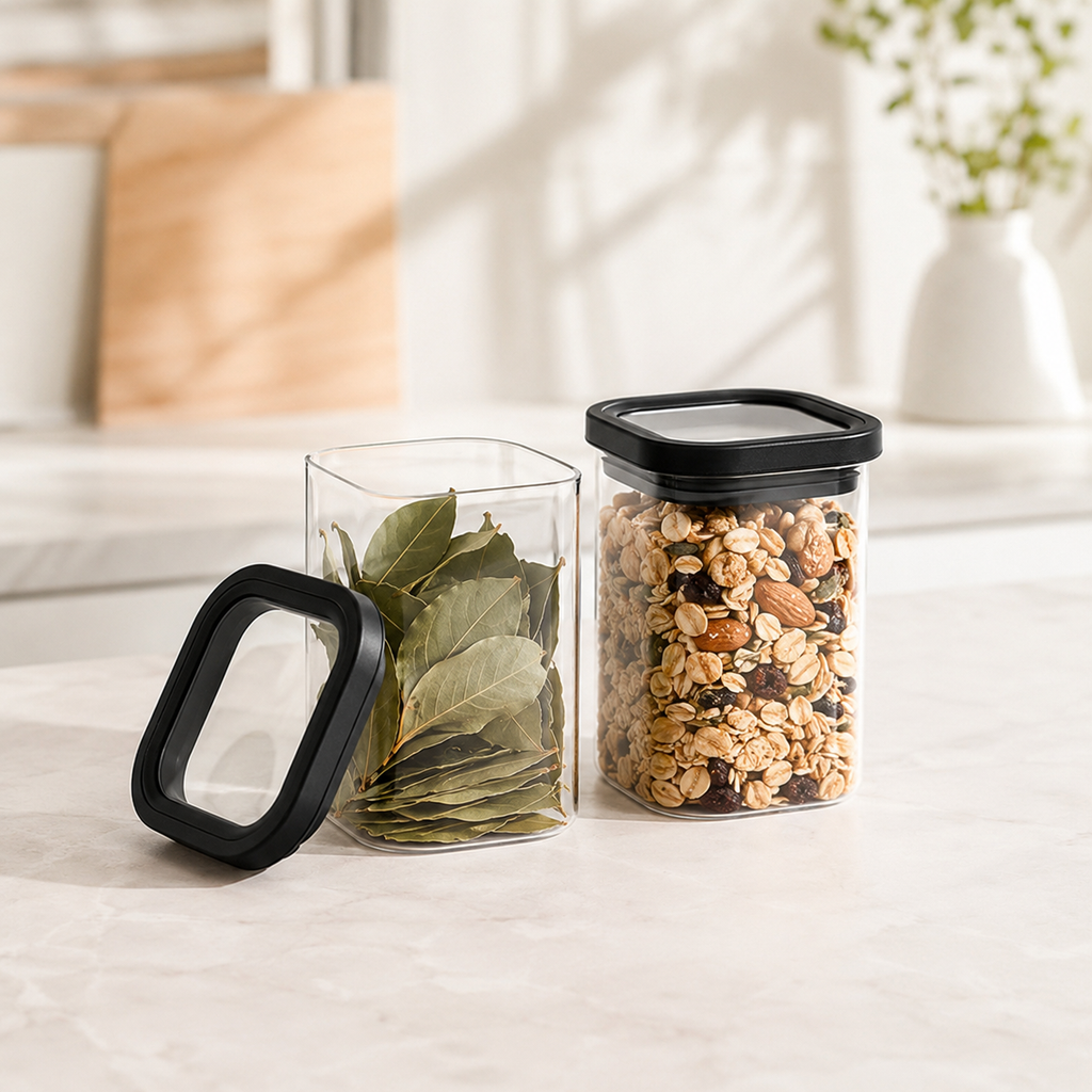 Rectangle Glass Pantry Storage Jars 700ml - Black - 2 Set – view 3