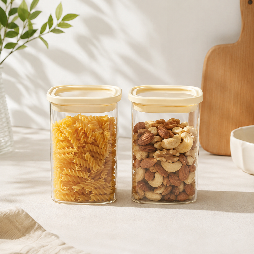 Rectangle Glass Pantry Storage Jars 700ml - Cream - 2 Set – view 2