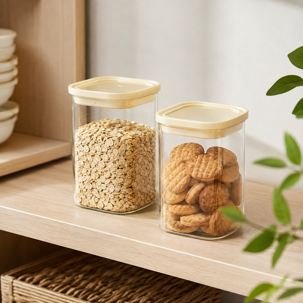 Rectangle Glass Pantry Storage Jars 700ml - Cream - 2 Set – view 3