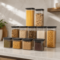 Rectangle Glass Pantry Storage Jars - Black - 18 Set
