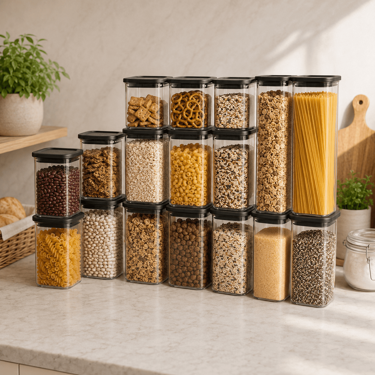 Rectangle Glass Pantry Storage Jars - Black - 18 Set – view 2
