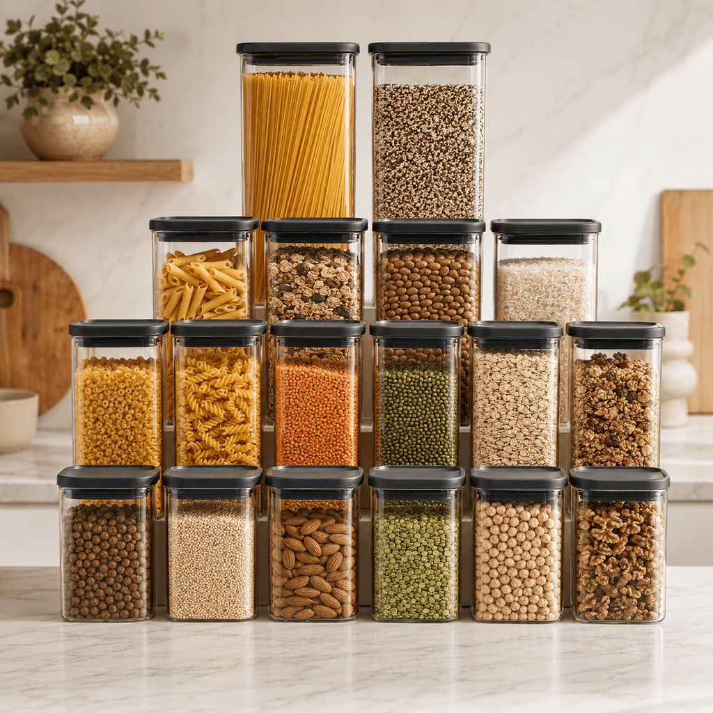 Rectangle Glass Pantry Storage Jars - Black - 18 Set – view 3