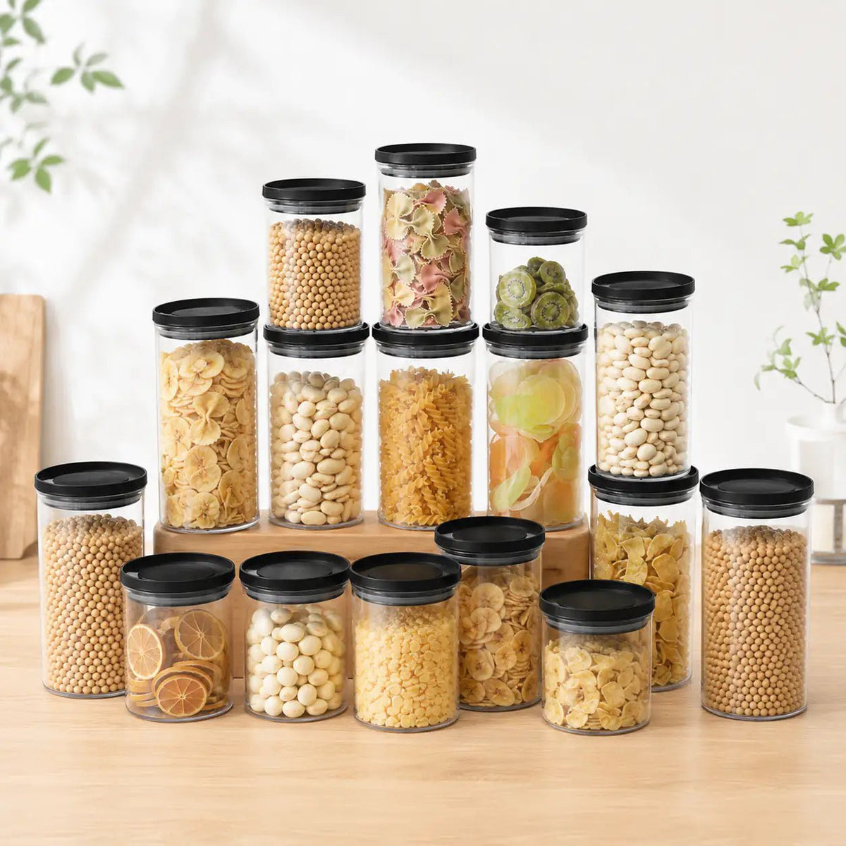 Rectangle Glass Pantry Storage Jars - Black - 18 Set – view 4