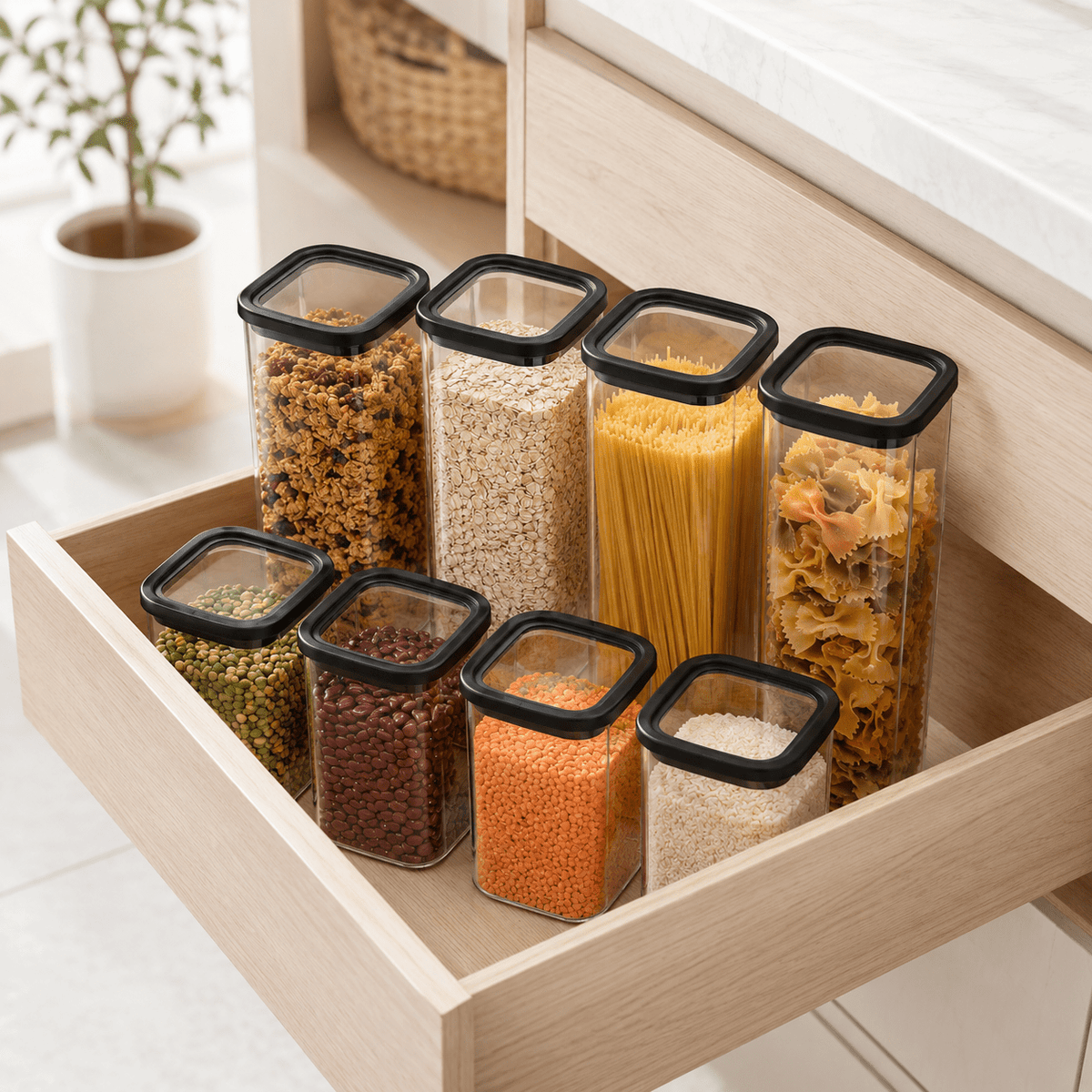 Rectangle Glass Pantry Storage Jars - Black - 7 Set – view 2