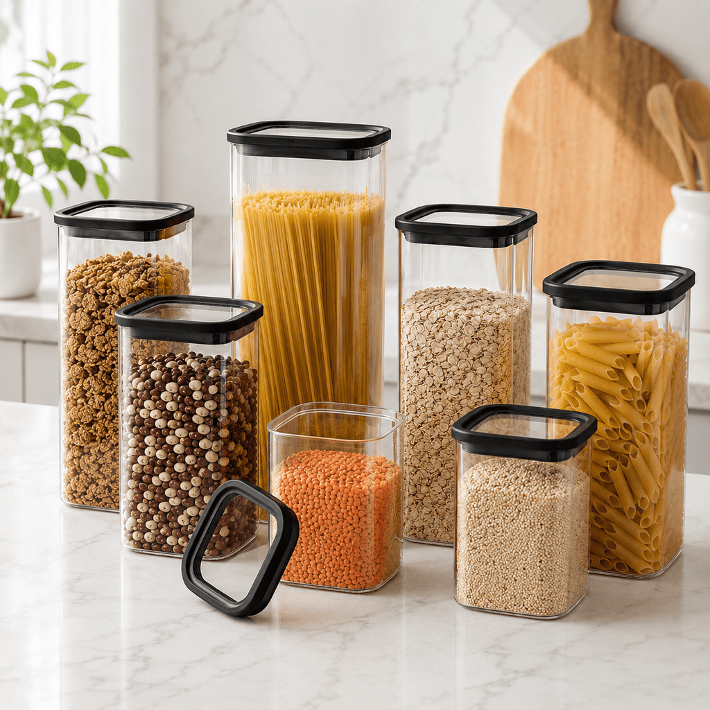 Rectangle Glass Pantry Storage Jars - Black - 7 Set – view 3