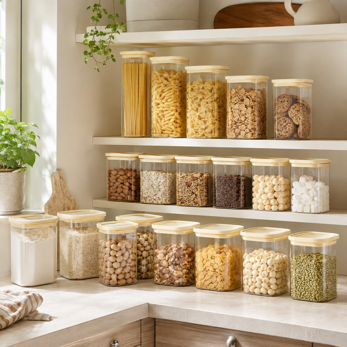 Rectangle Glass Pantry Storage Jars - Cream - 18 Set – view 2