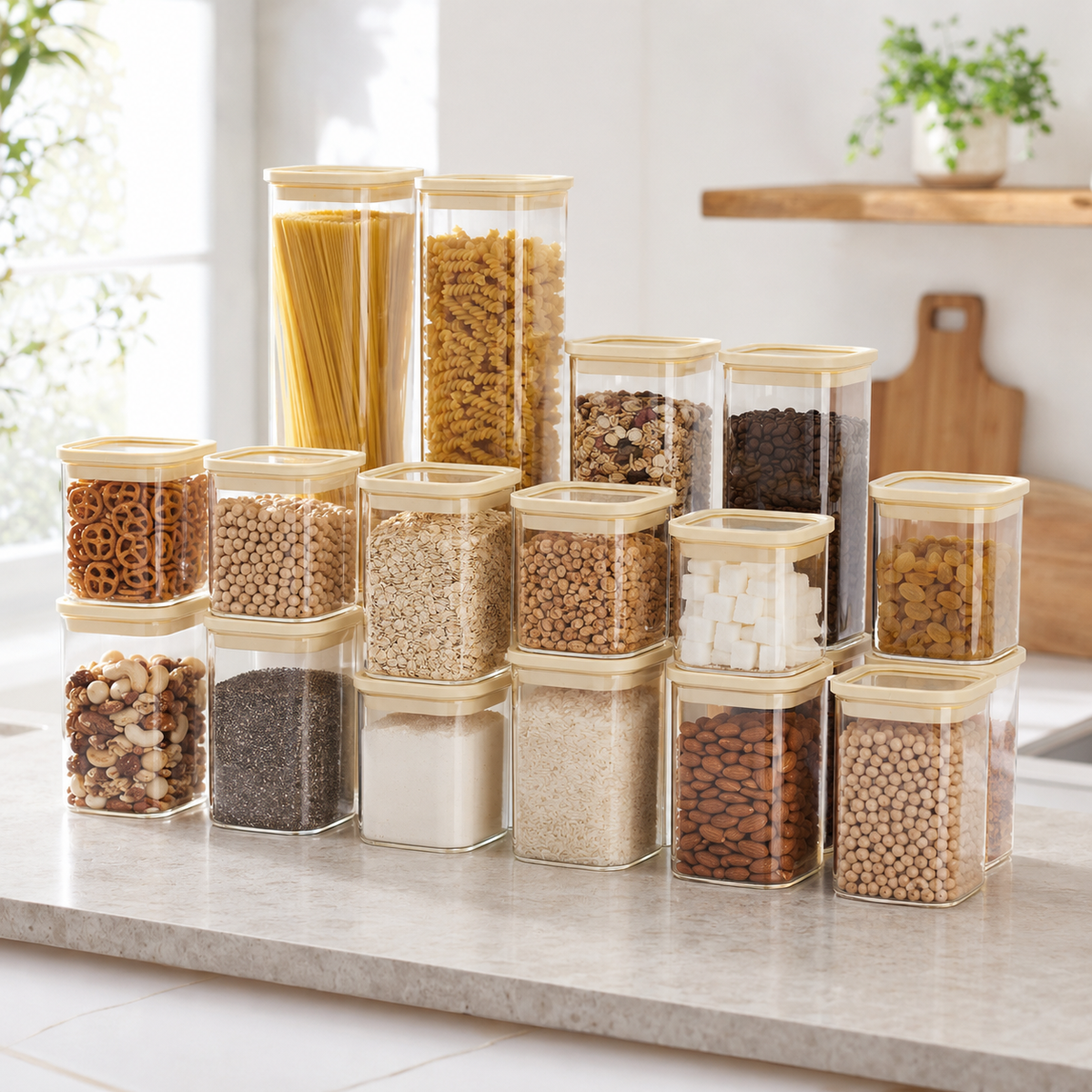 Rectangle Glass Pantry Storage Jars - Cream - 18 Set – view 3