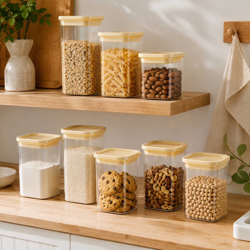 Rectangle Glass Pantry Storage Jars - Cream - 7 Set – view 2