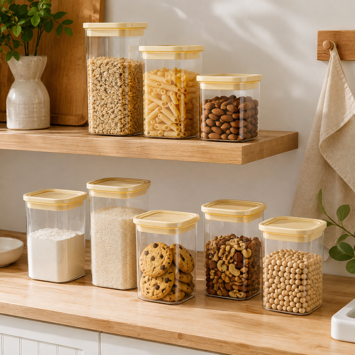 Rectangle Glass Pantry Storage Jars - Cream - 7 Set – view 2