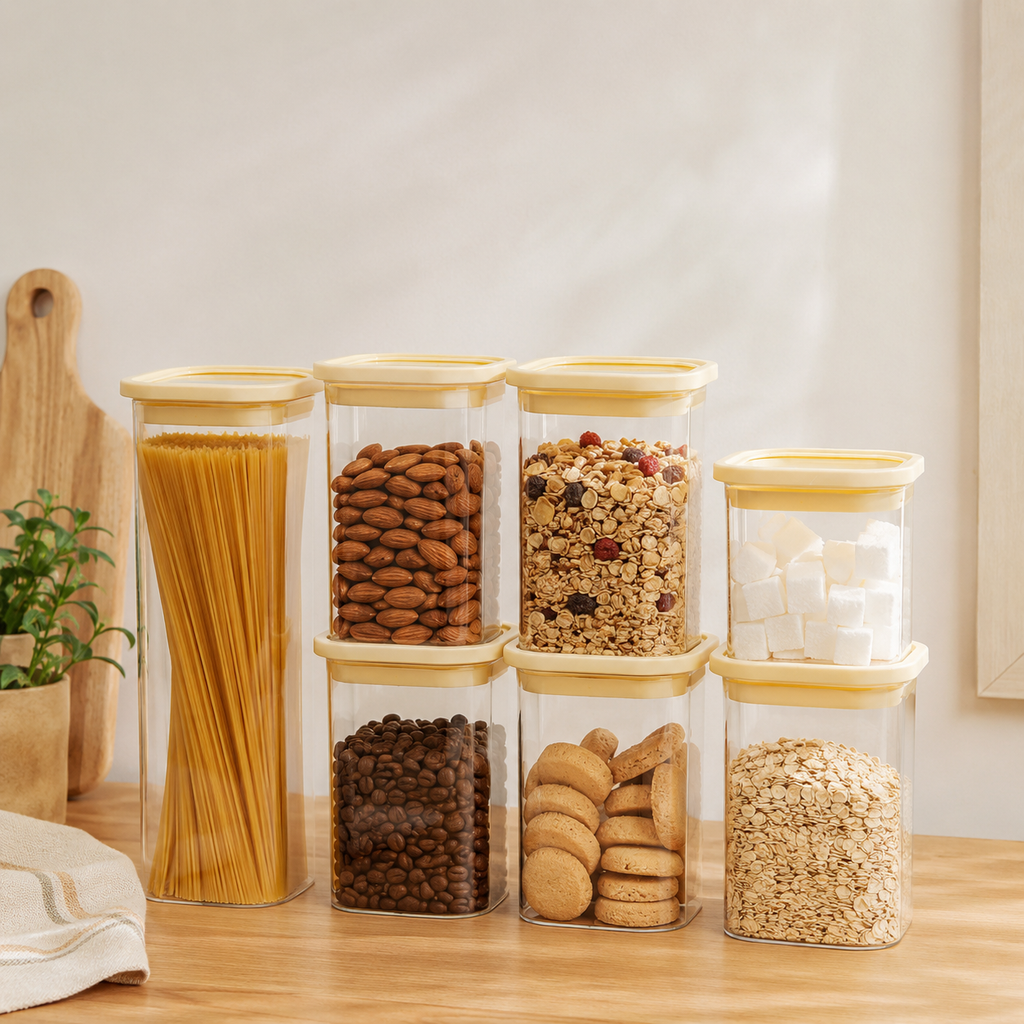 Rectangle Glass Pantry Storage Jars - Cream - 7 Set – view 3