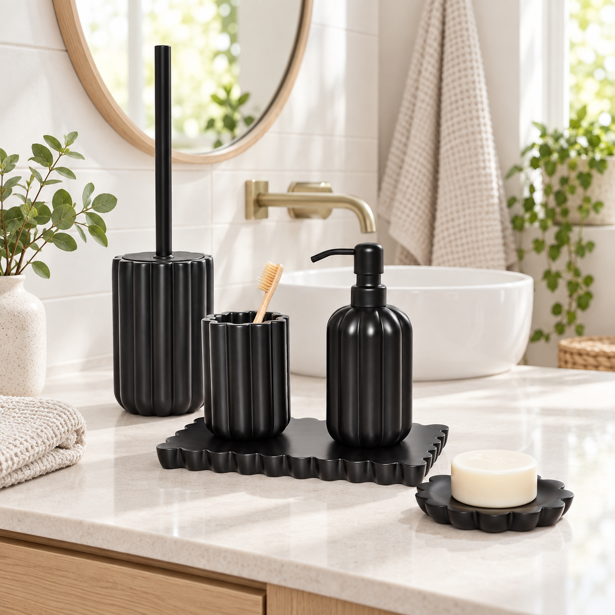 Serenity 5pc Bathroom Set - Black in a Scandinavian lifestyle setting
