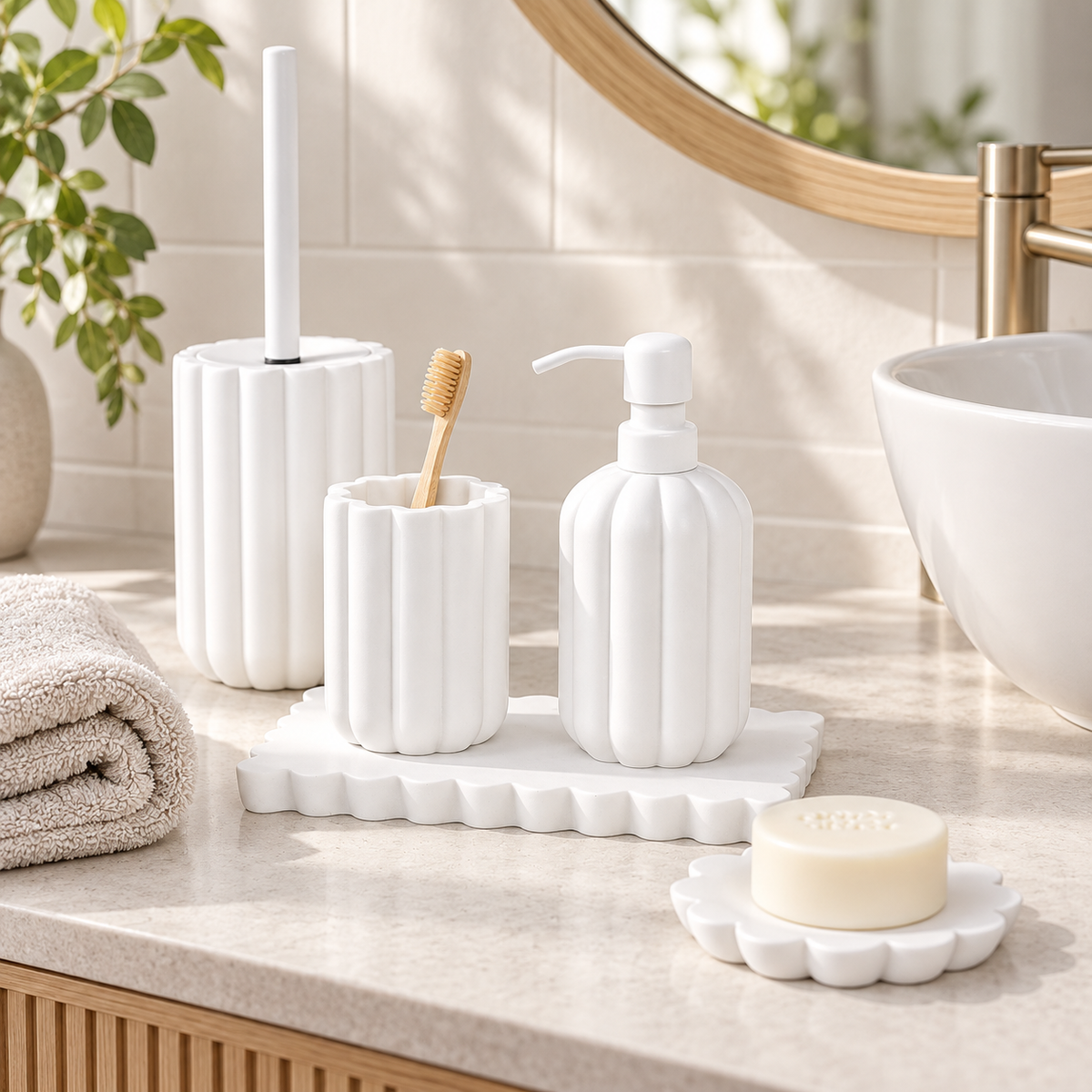 Serenity 5pc Bathroom Set - White in a Scandinavian lifestyle setting
