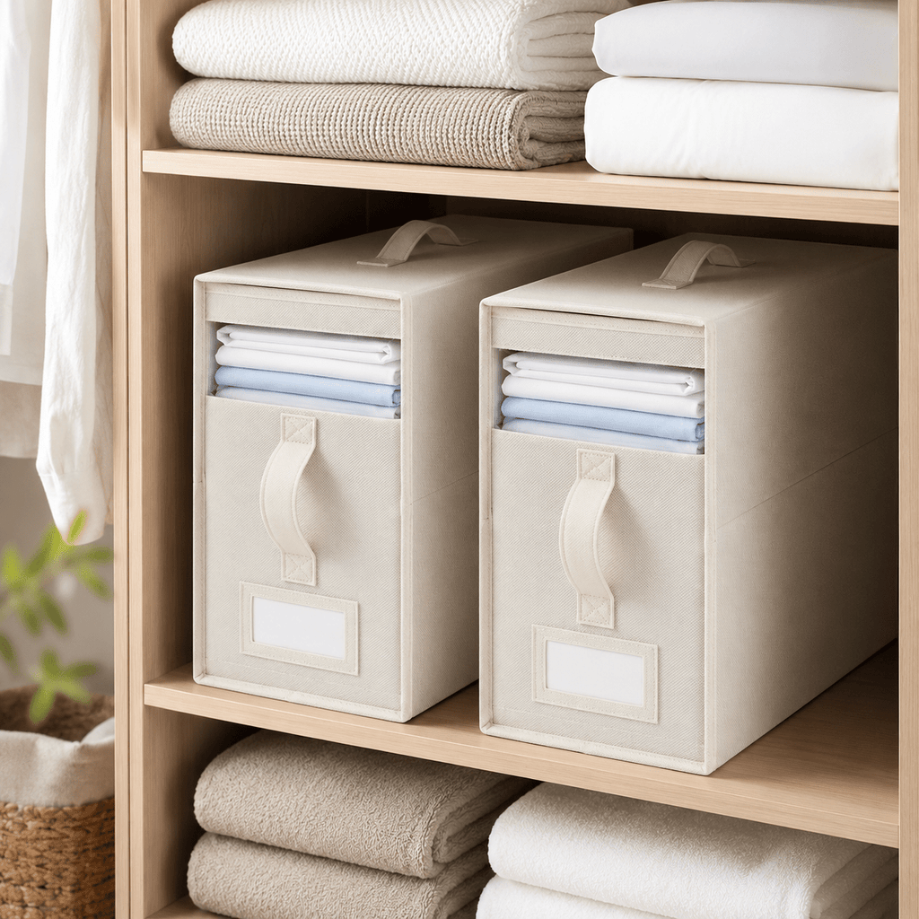 SlimFold Collapsible Linen Storage Box 2 Set - Beige – view 2