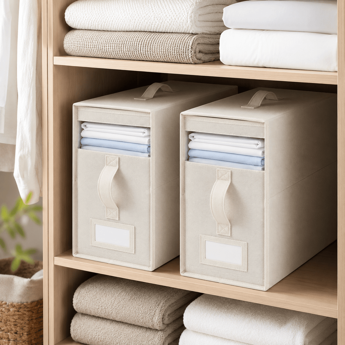SlimFold Collapsible Linen Storage Box 2 Set - Beige – view 2