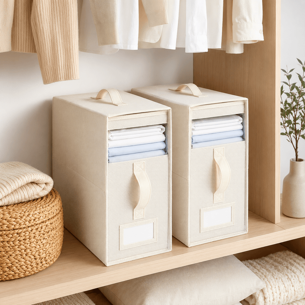 SlimFold Collapsible Linen Storage Box 2 Set - Beige – view 3