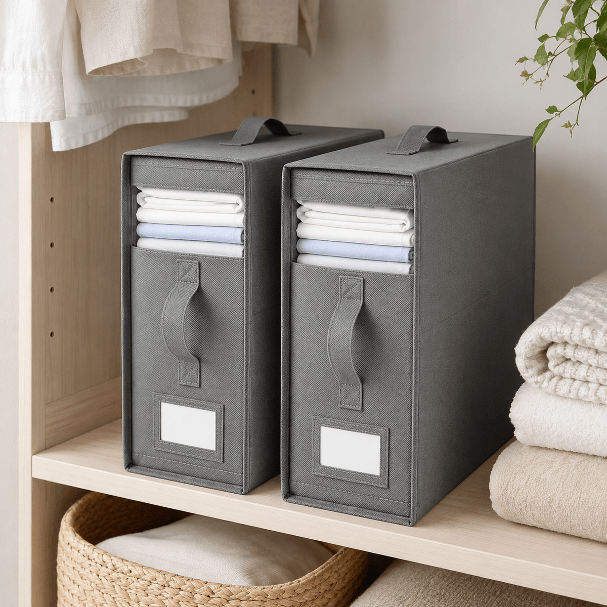 SlimFold Collapsible Linen Storage Box 2 Set - Pebble Grey