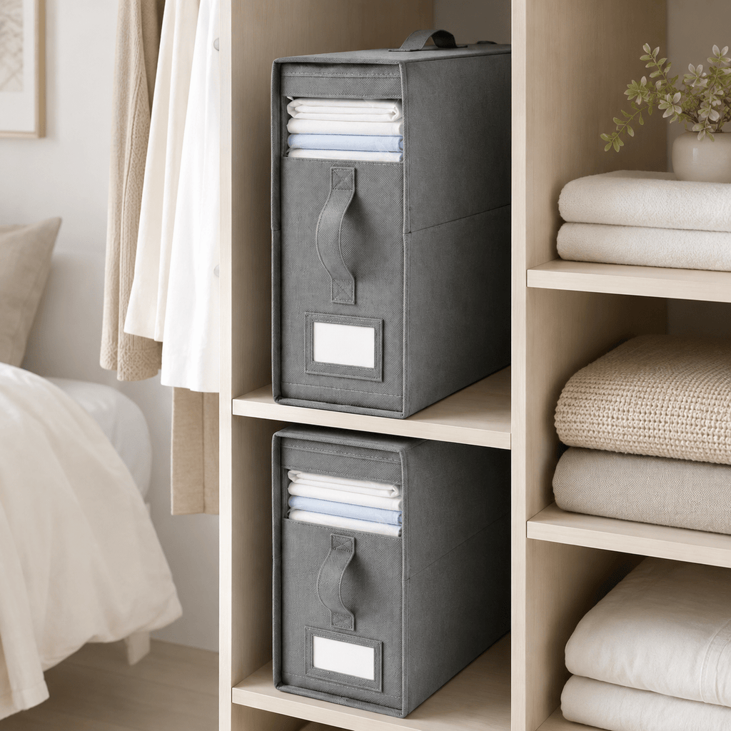 SlimFold Collapsible Linen Storage Box 2 Set - Pebble Grey – view 2