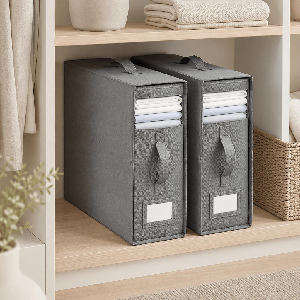 SlimFold Collapsible Linen Storage Box 2 Set - Pebble Grey – view 3