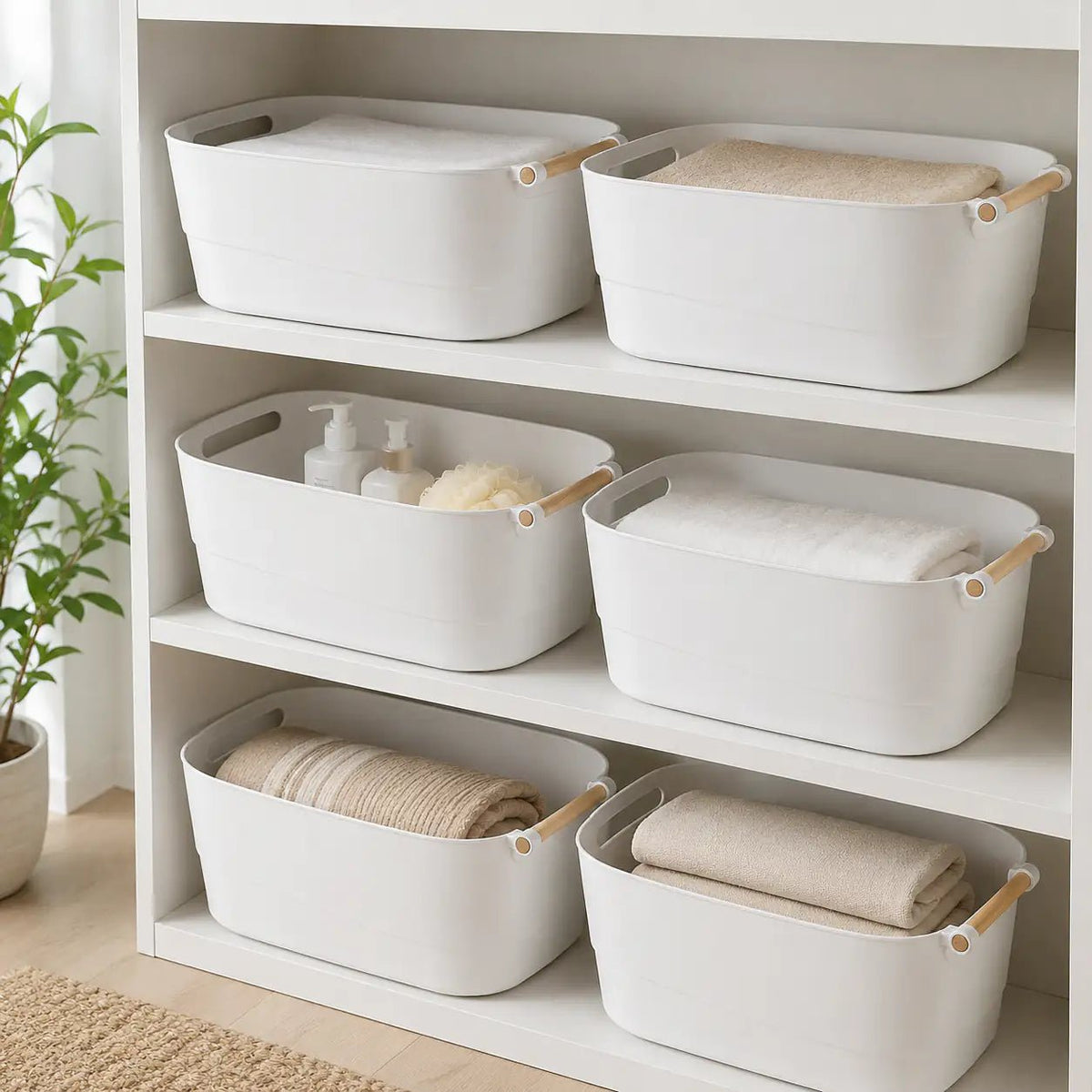 Storage Tub w/ Wooden Handle - 6 Set – Large