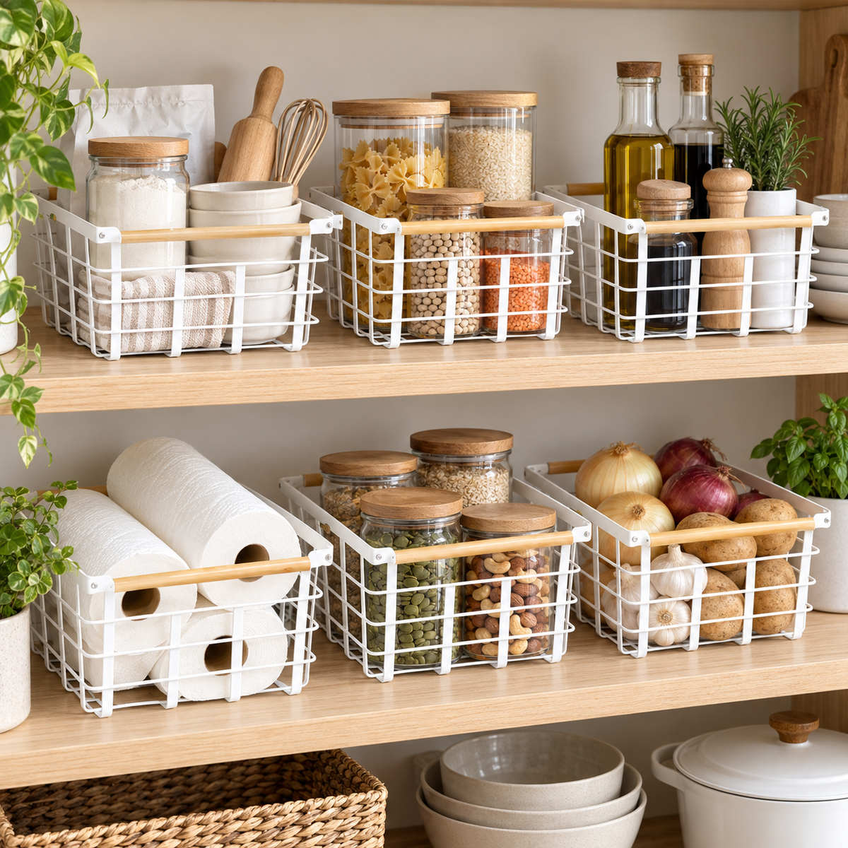 Metal Storage Basket - 6 Set White in a bright organised home setting