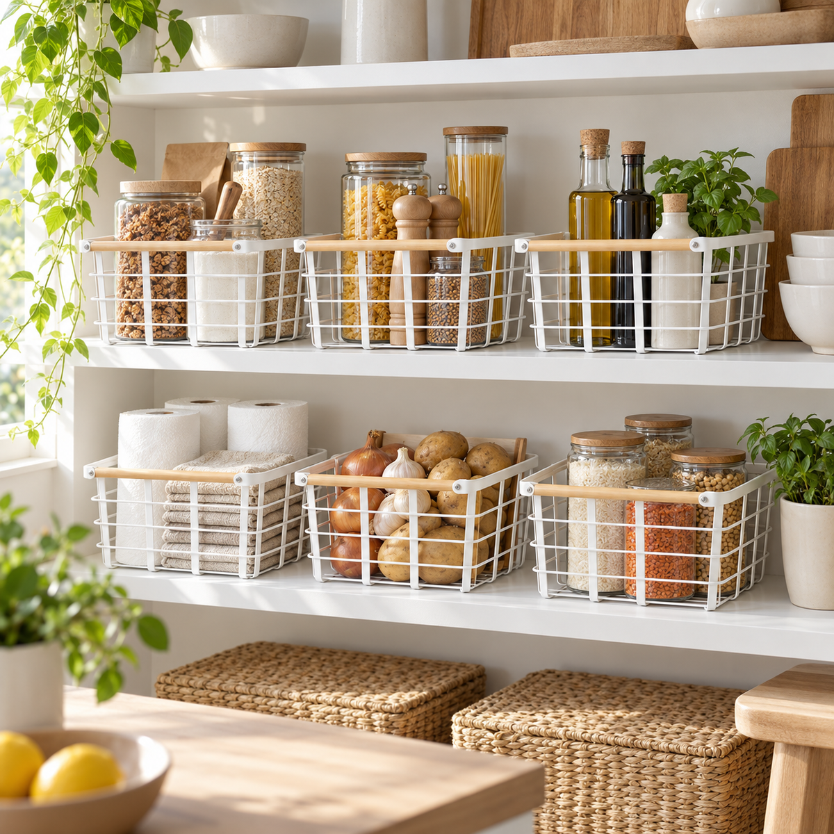 Metal Storage Basket - 6 Set White in a clean Scandinavian interior