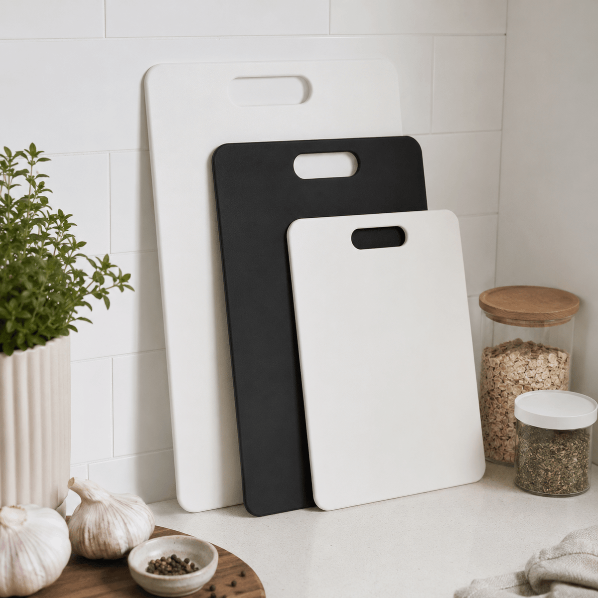 Wood Fibre Chopping Board - 3 Set White/Black