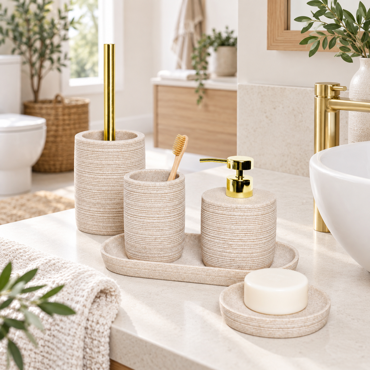 Zen 5pc Bathroom Set - Beige in a Scandinavian lifestyle setting