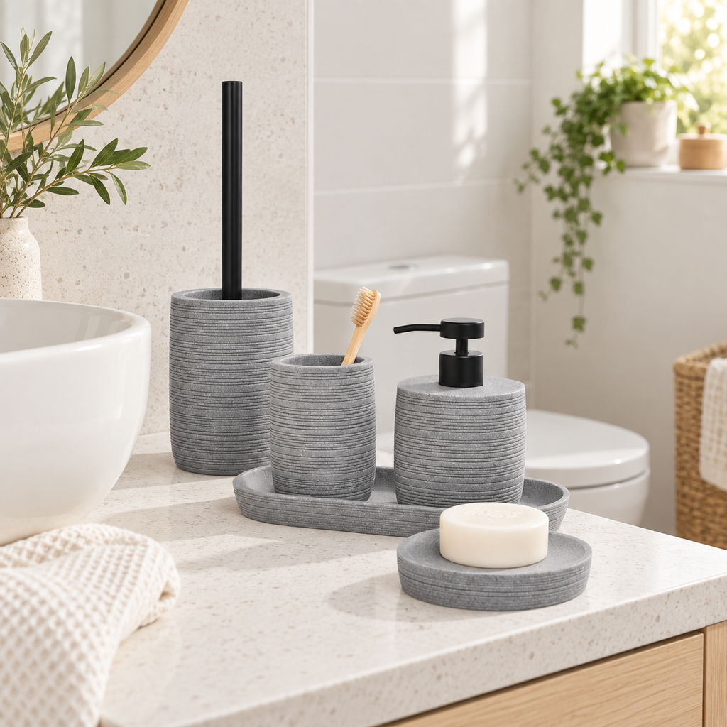 Zen 5pc Bathroom Set - Grey in a Scandinavian lifestyle setting