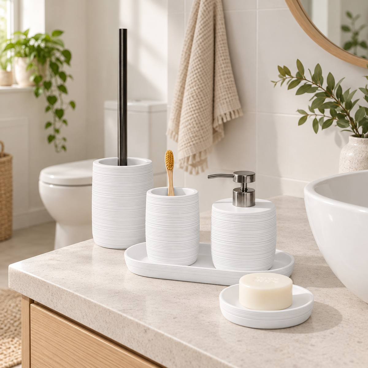 Zen 5pc Bathroom Set - White in a Scandinavian lifestyle setting